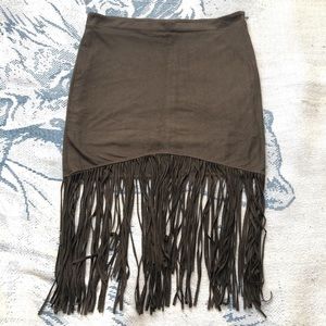BERSHKA Olive green fringe skirt size medium.